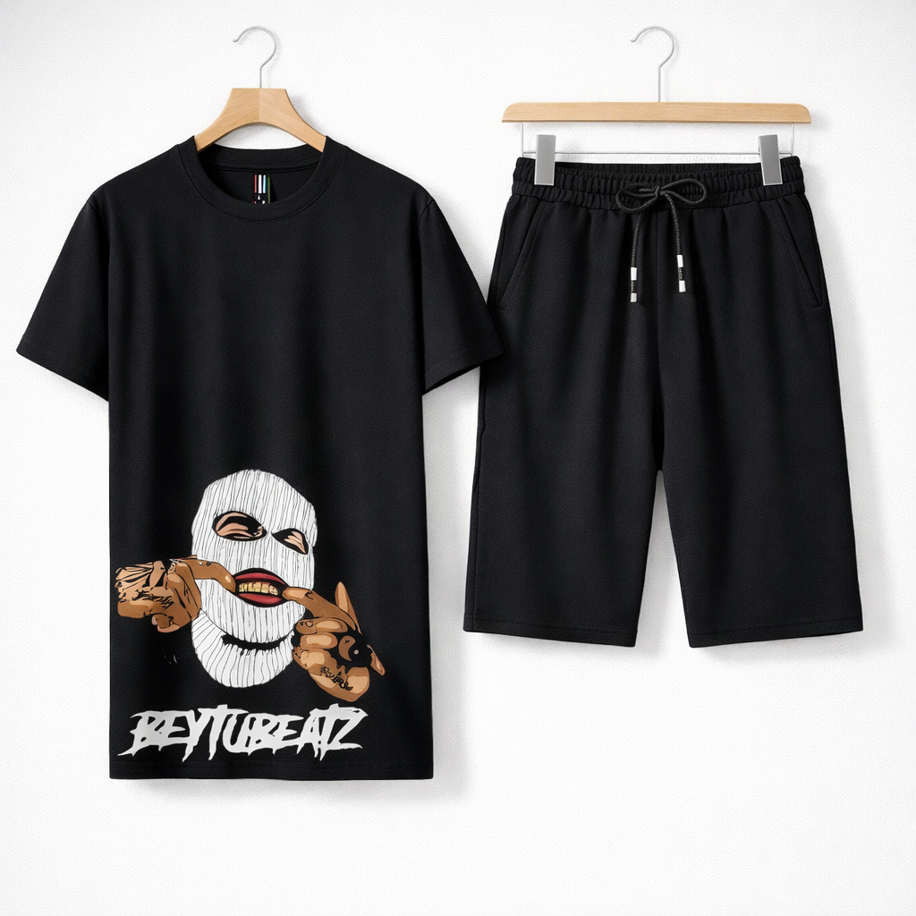 Men Black Printed Jersey Tracksuit For Men