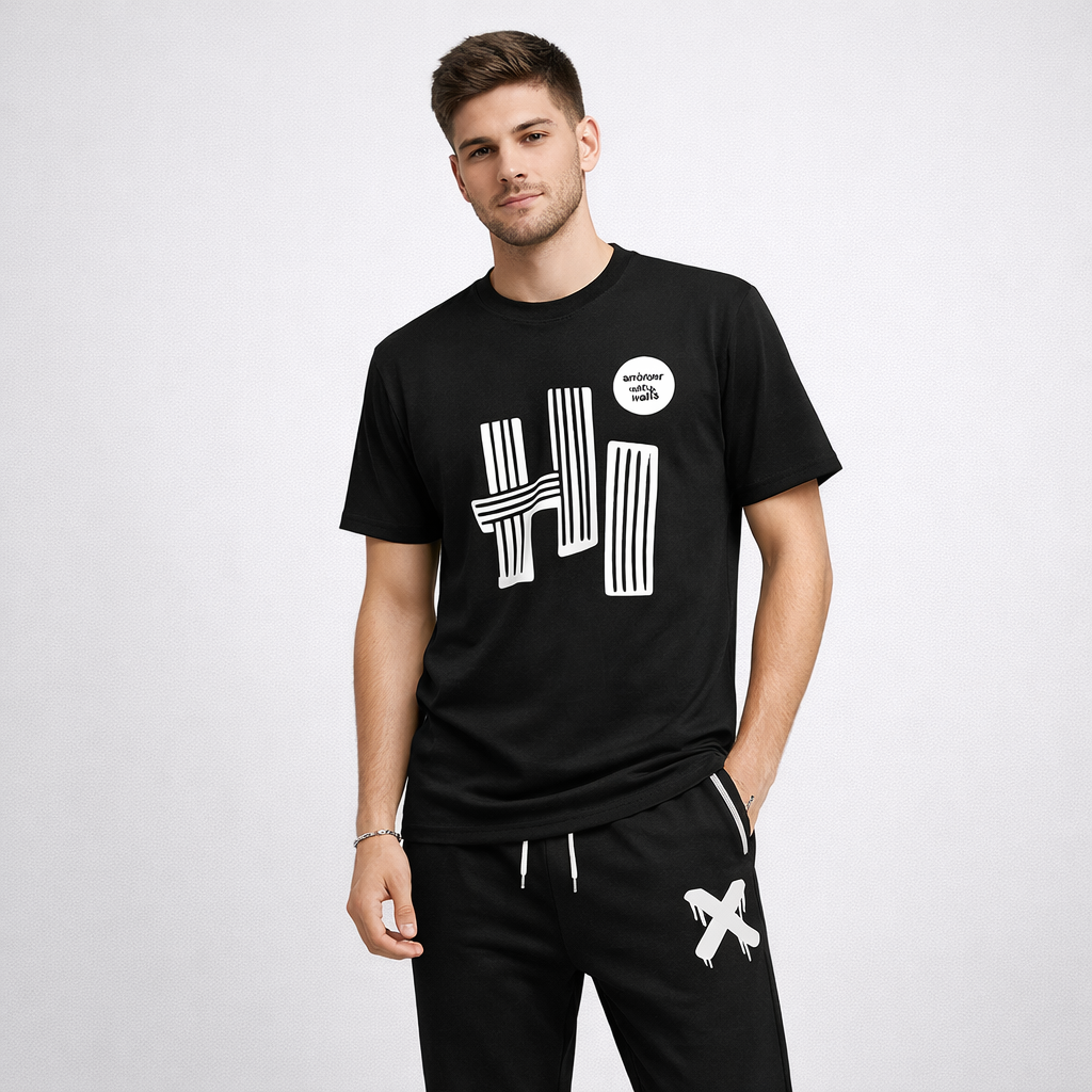 Men's Dri Fit Printed Black Tracksuit For Men