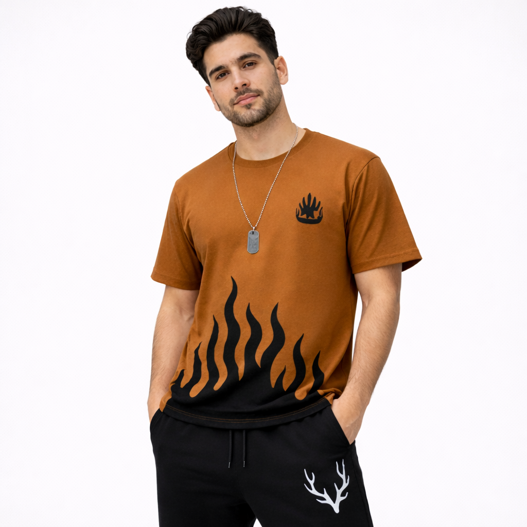 Men Brown Flame Printed Tracksuit For Men